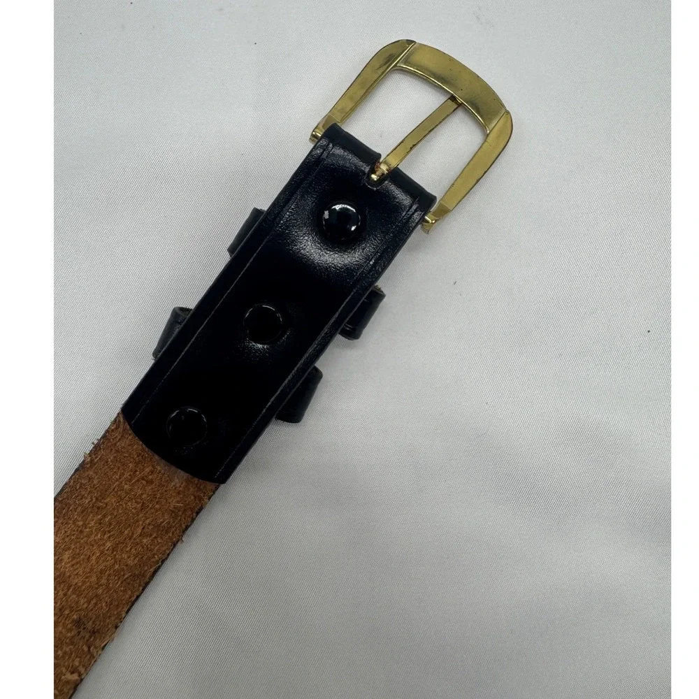 Premier Men's Black Genuine Leather Belt Size 46 Gold Tone Buckle Dress‎ Casual
